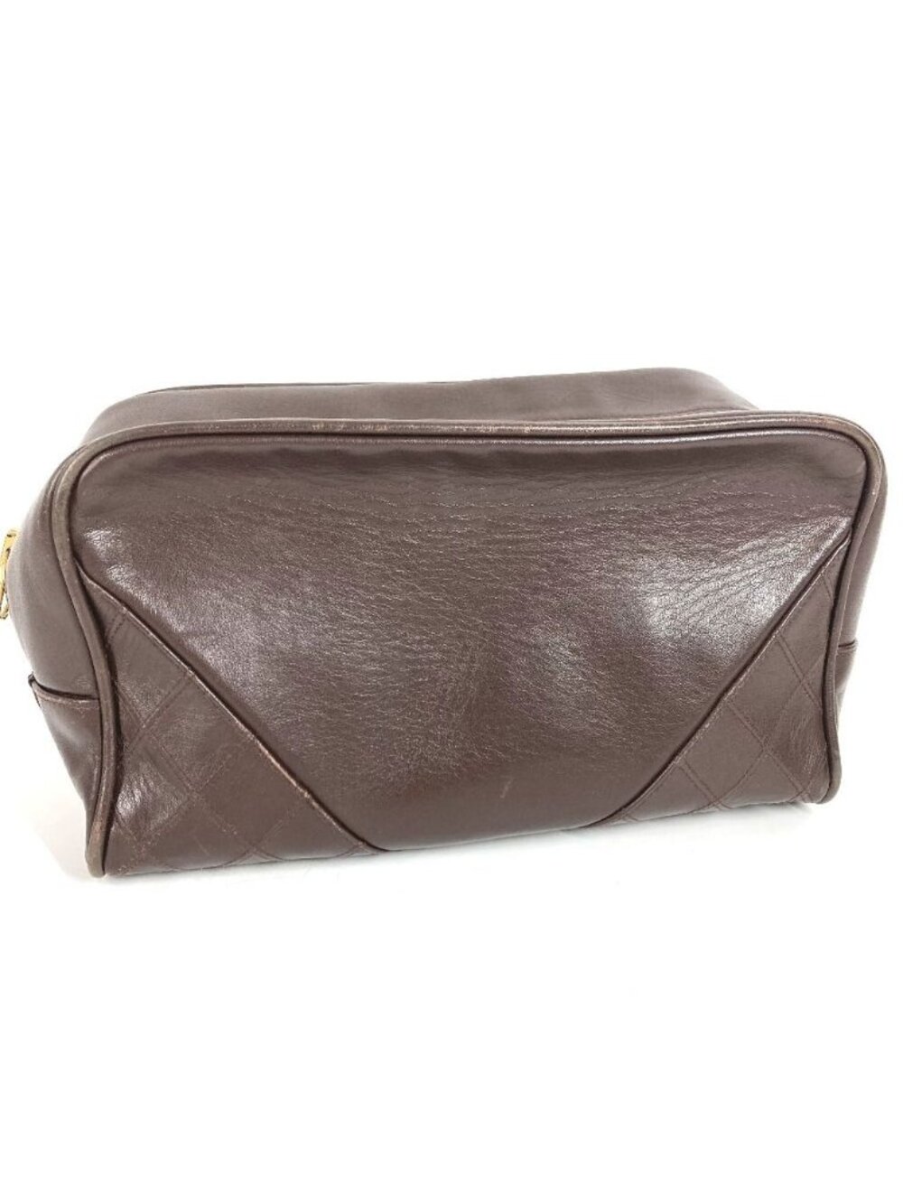 Chanel Clutch Quilted Logo Leather Brown
